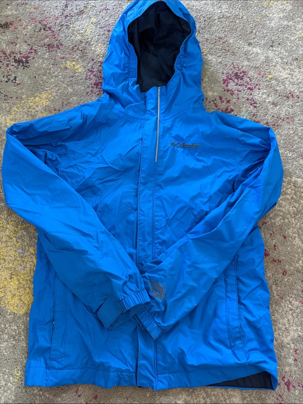 Columbia Bright Blue Hooded Rain Jacket boys medium